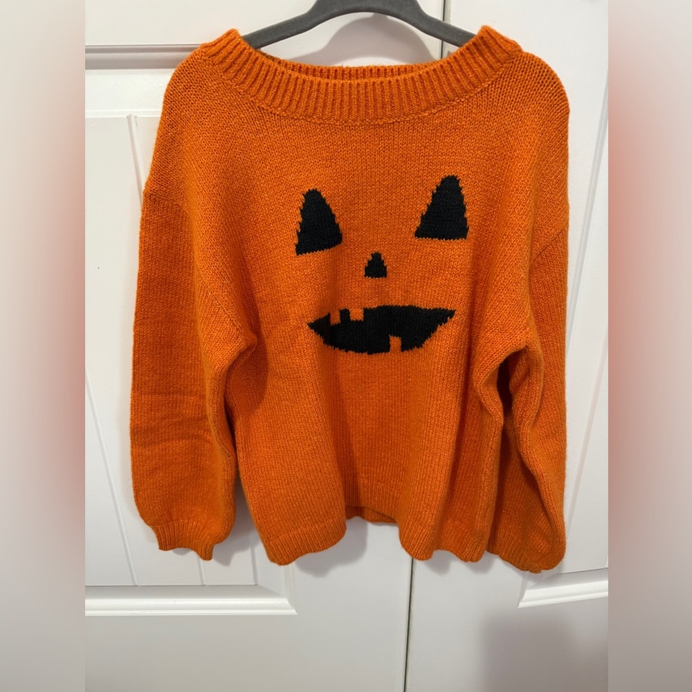 Old Navy Orange Sweater with Pumpkin Design